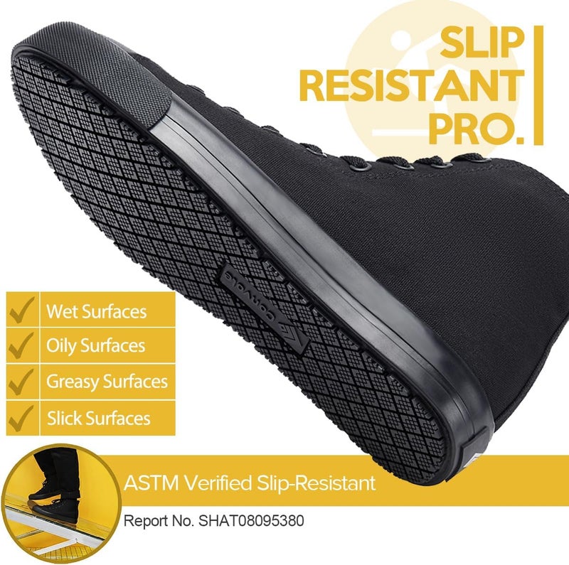 Convole Non-Slip Work Shoes for Men & Women, Unisex Oil & Water Slip-Resistant Sneakers for Food Service, Black High Top Restaurant Server Boots, Comfortable Casual Stain Resistant Chef Kitchen Shoes - Image 2
